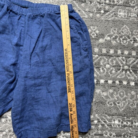 FLAX Brand Blue Linen Shorts Size Small Elastic Waist Lagenlook Casual Comfort - Picture 8 of 10